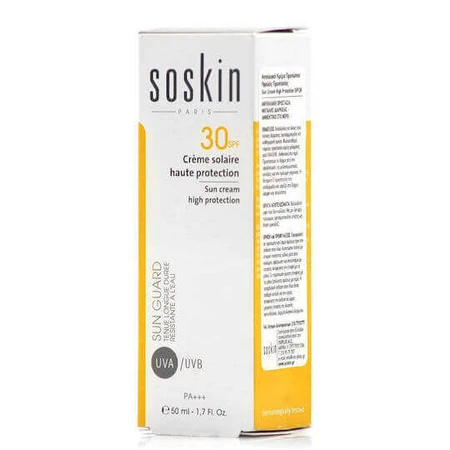 Сонцезахисний водостійкий крем безбарвний Soskin SPF30 для обличчя 50 мл: ціни та характеристики