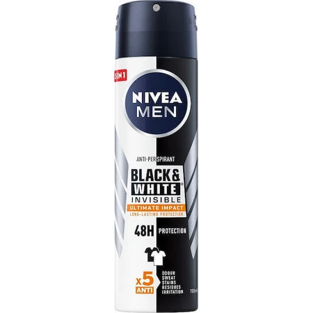 Nivea Men Black & White Invisible Невидимий дезодорант-антиперспірант Ultimate Impact 48h Дезодорант-спрей 150 мл: ціни та характеристики