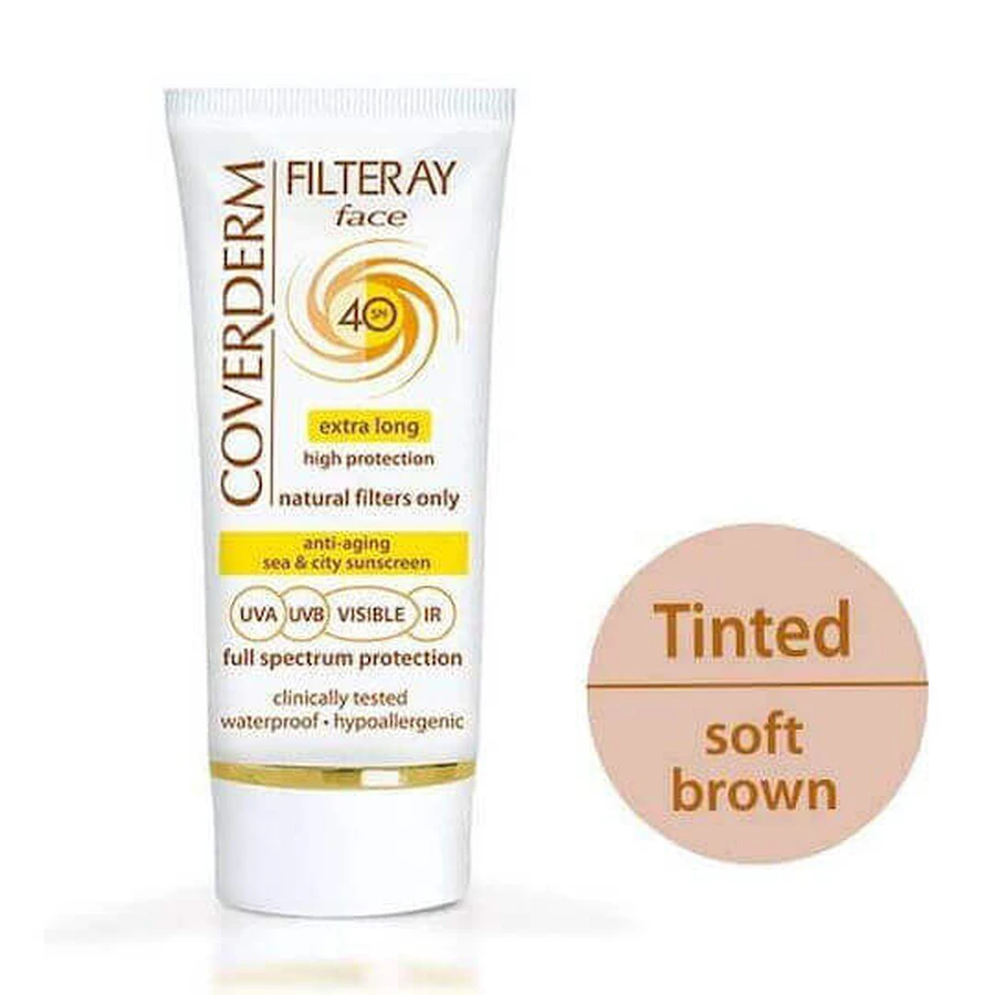 Coverderm Filteray Водостойкий солнцезащитный крем для лица SPF40 с цветом 50 мл: цены и характеристики