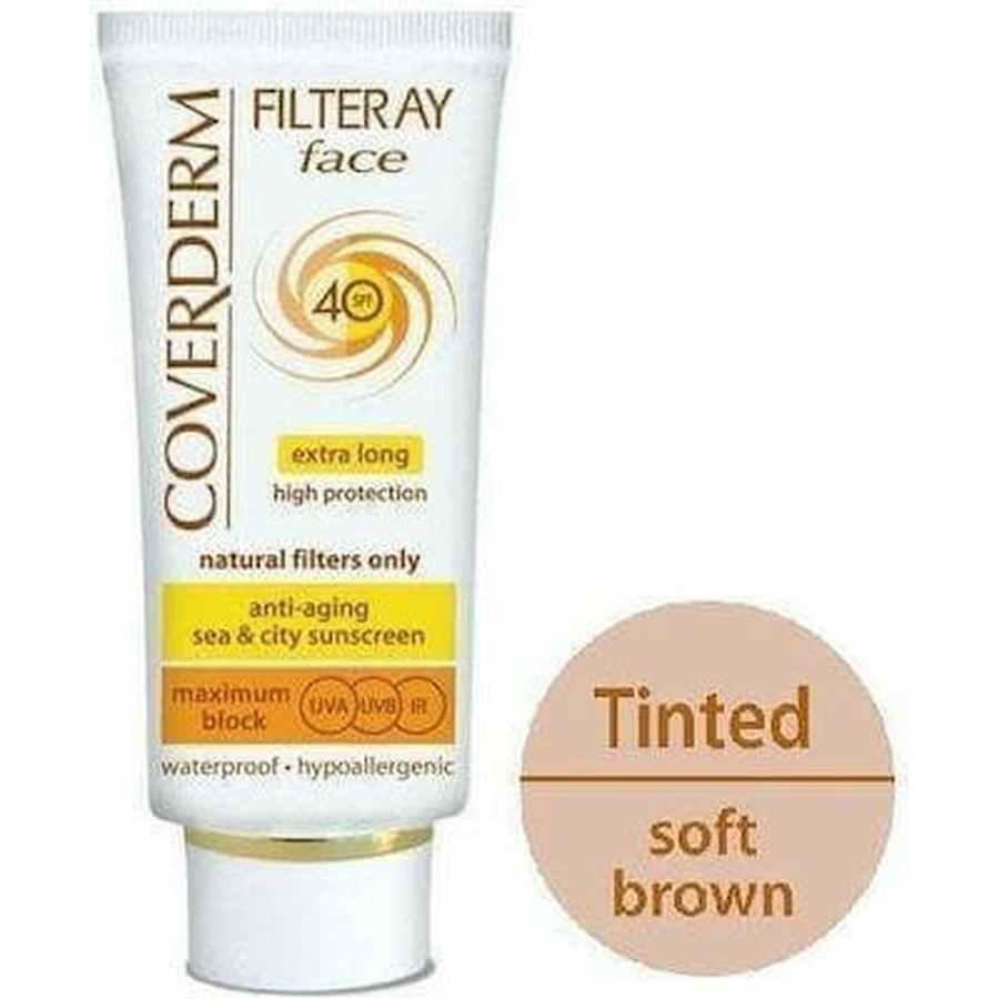 Coverderm Filteray Водостойкий солнцезащитный крем для лица SPF40 с цветом 50 мл: цены и характеристики