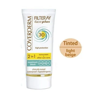 Coverderm Filteray Plus 2 в 1 водостійкий сонцезахисний крем для обличчя з пігментом світло-бежевий сухий SPF30 50 мл