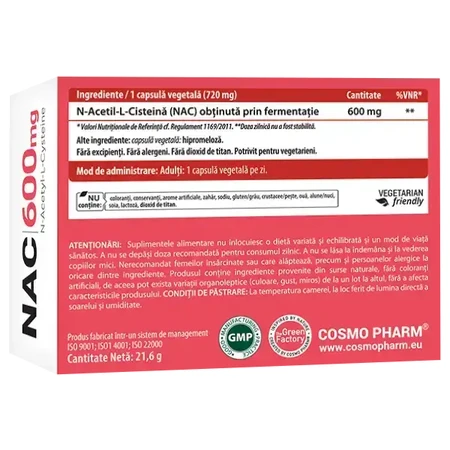 Космофарм NAC 600 мг х 30 капсул: ціни та характеристики