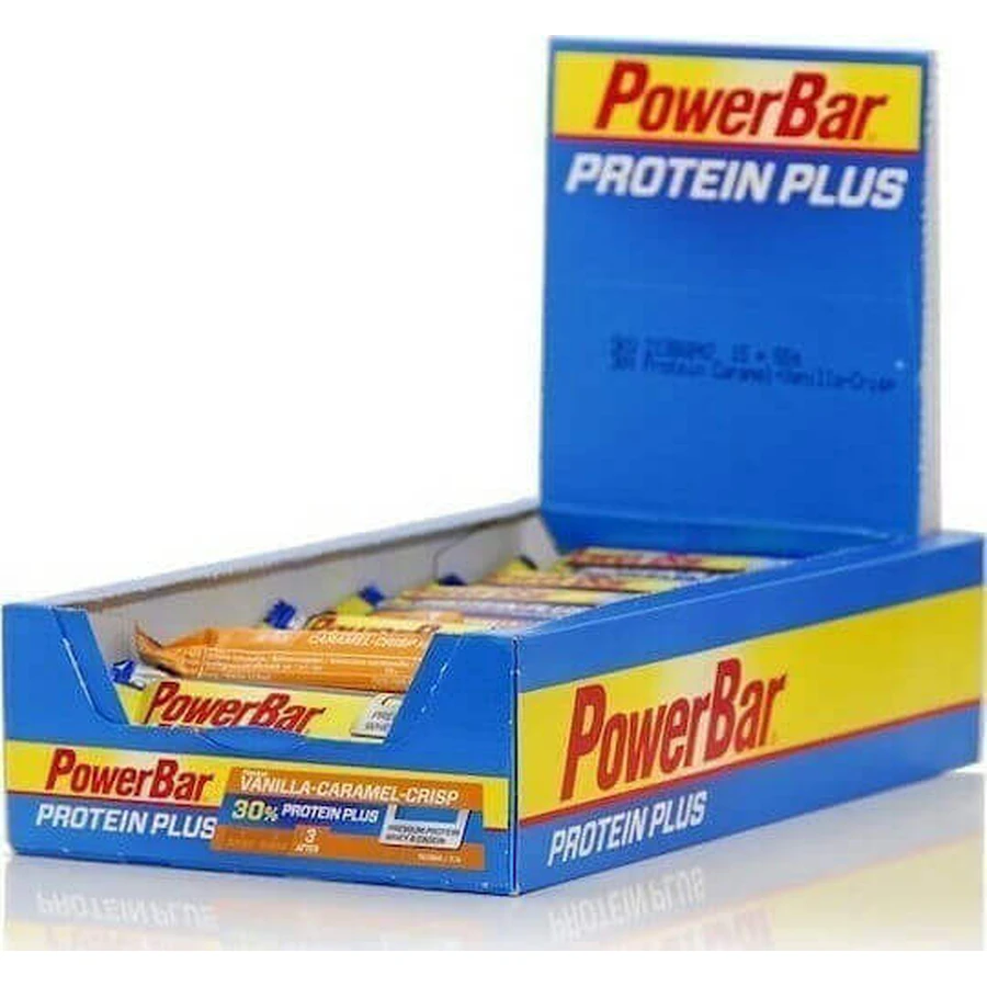 Батончики PowerBar Protein Plus з 30% протеїну та ванільним хрустким карамельним смаком 15x55гр: ціни та характеристики