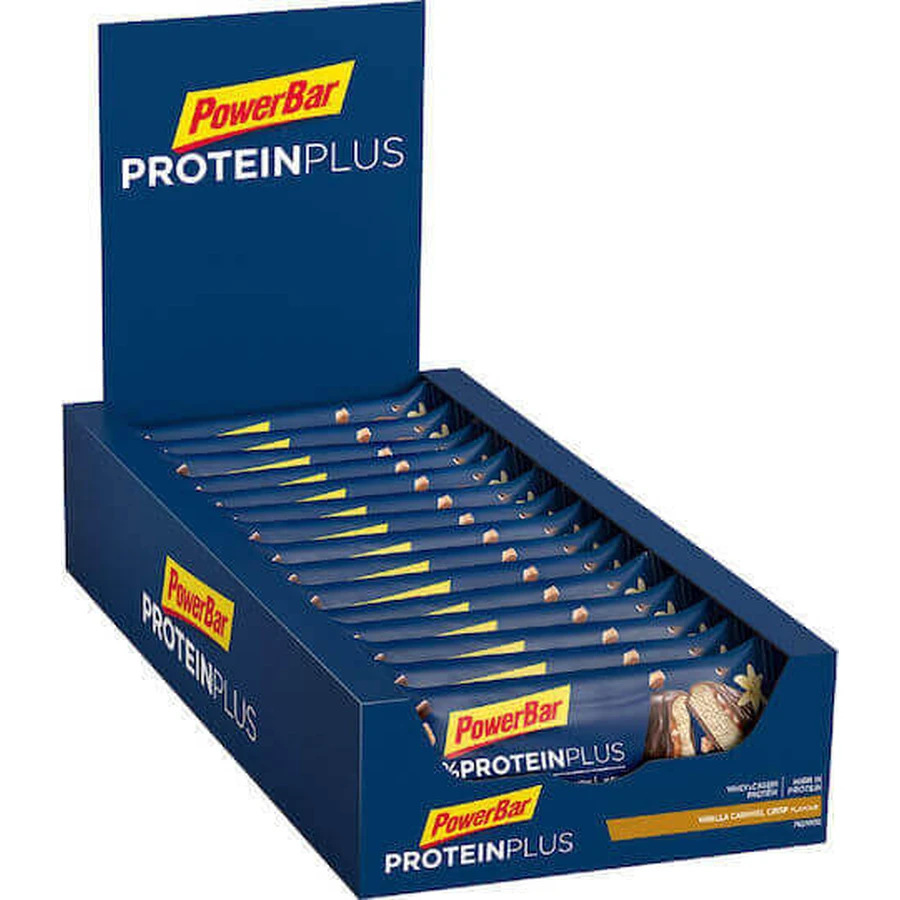 Батончики PowerBar Protein Plus з 30% протеїну та ванільним хрустким карамельним смаком 15x55гр: ціни та характеристики
