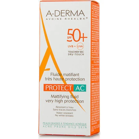 A-Derma Матуючий флюїд Protect AC Сонцезахисний крем для обличчя SPF50 40 мл: ціни та характеристики