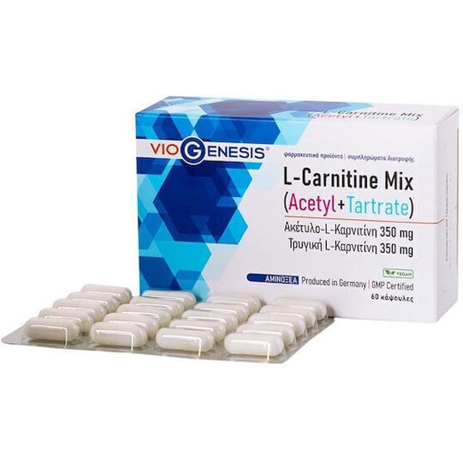 Viogenesis L-Carnitine Mix Acetyl + Tartrate 350 мг с неароматизированным вкусом 60 капс: цены и характеристики