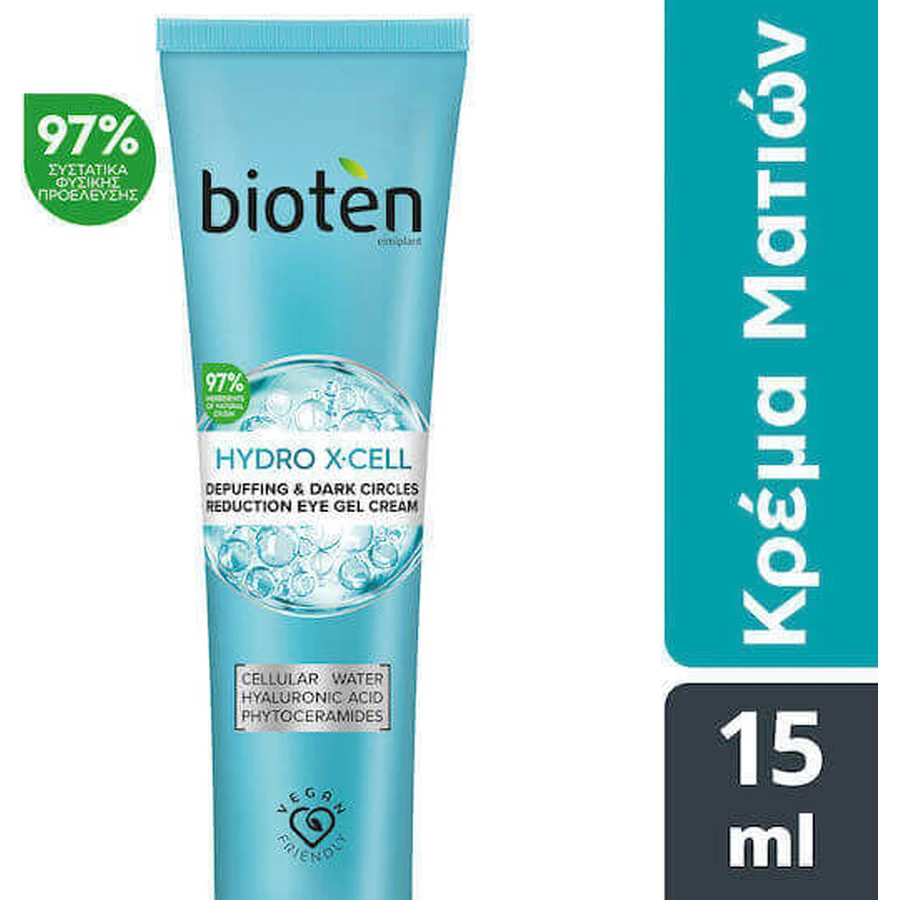 Bioten Hydro X-Cell Зволожуючий крем для шкіри навколо очей проти зморшок для освітлення з гіалуроновою кислотою 15 мл: ціни та характеристики