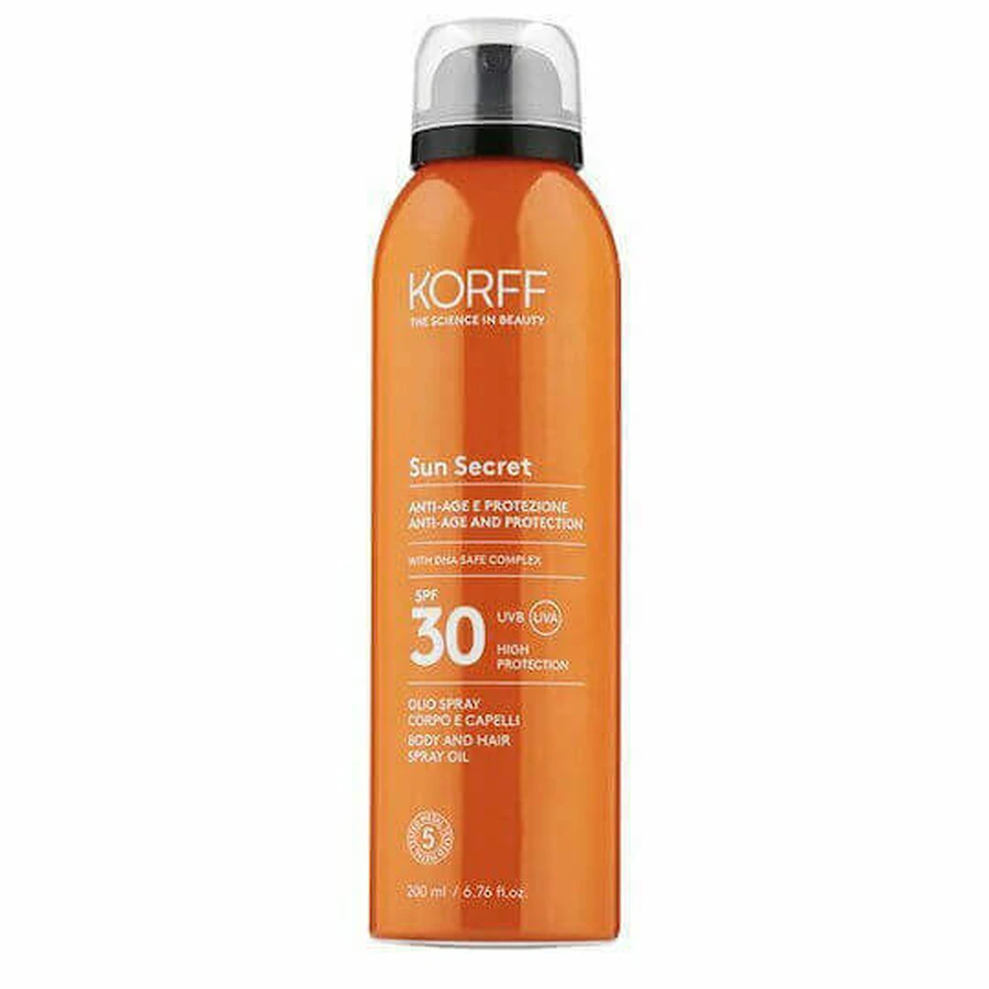 Korff Сонцезахисна олія для тіла та волосся Sun Secret Spray SPF30 200 мл: ціни та характеристики