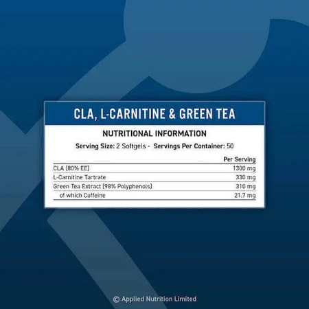 Applied Nutrition Cla L-карнітин та зелений чай з CLA 1300мг 100 м'яких гелів: ціни та характеристики