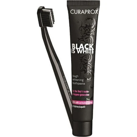 Curaprox Black Is White 90 мл + Зубна щітка 5460 Відбілююча зубна паста з активованим вугіллям 90 мл: ціни та характеристики