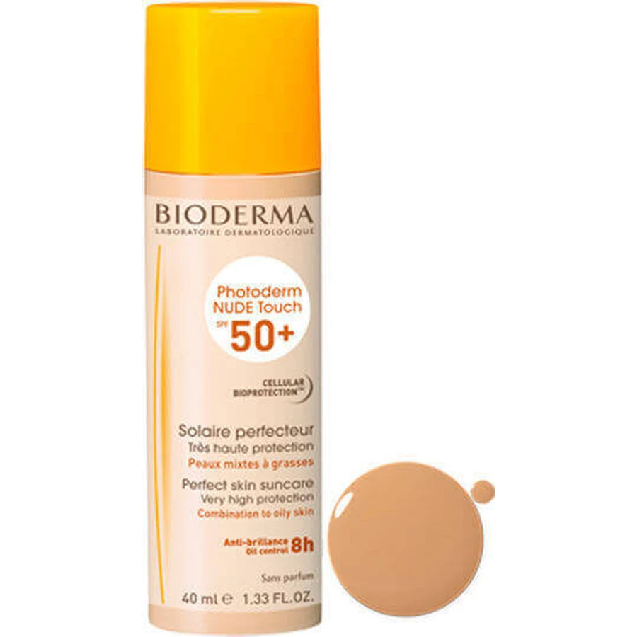 Мінеральний сонцезахисний крем для обличчя Bioderma Nude Touch SPF50 з золотистим пігментом 40 мл: ціни та характеристики