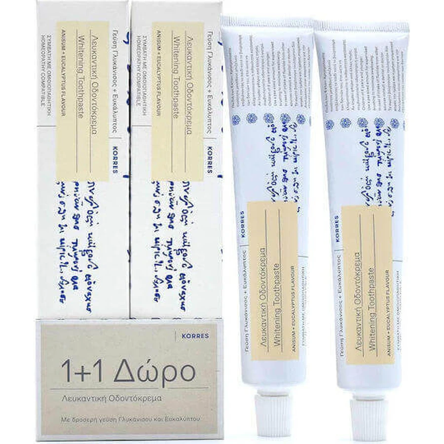 Korres Whitening Відбілююча зубна паста Аніс та евкаліпт 2х75мл: ціни та характеристики