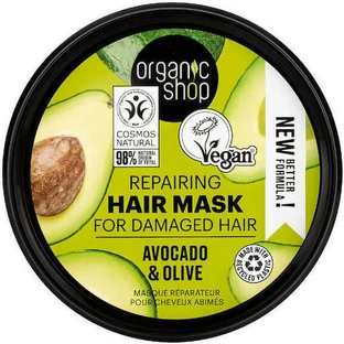 Organic Shop Органічна органічна маска для відновлення волосся з авокадо та оливковою олією експрес-відновлення 250 мл