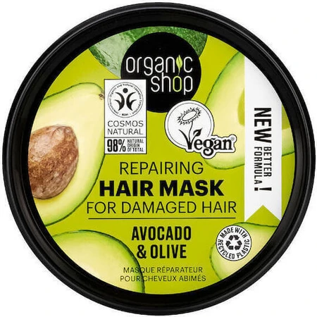 Organic Shop Органічна органічна маска для відновлення волосся з авокадо та оливковою олією експрес-відновлення 250 мл: ціни та характеристики