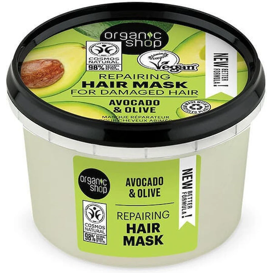 Organic Shop Органічна органічна маска для відновлення волосся з авокадо та оливковою олією експрес-відновлення 250 мл: ціни та характеристики
