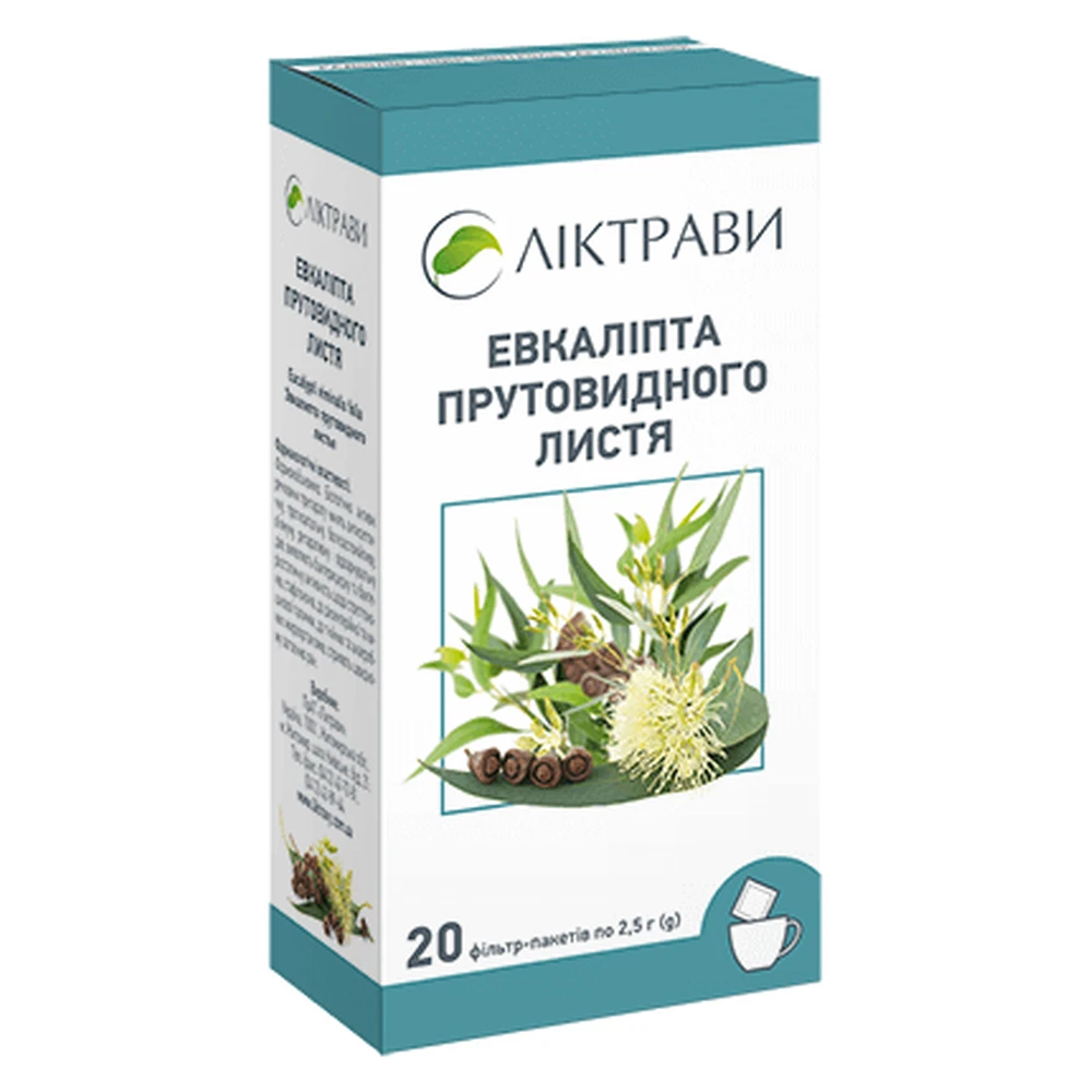 Евкаліпта прутовидного листя листя 2,5 г фільтр-пакет №20: ціни та характеристики