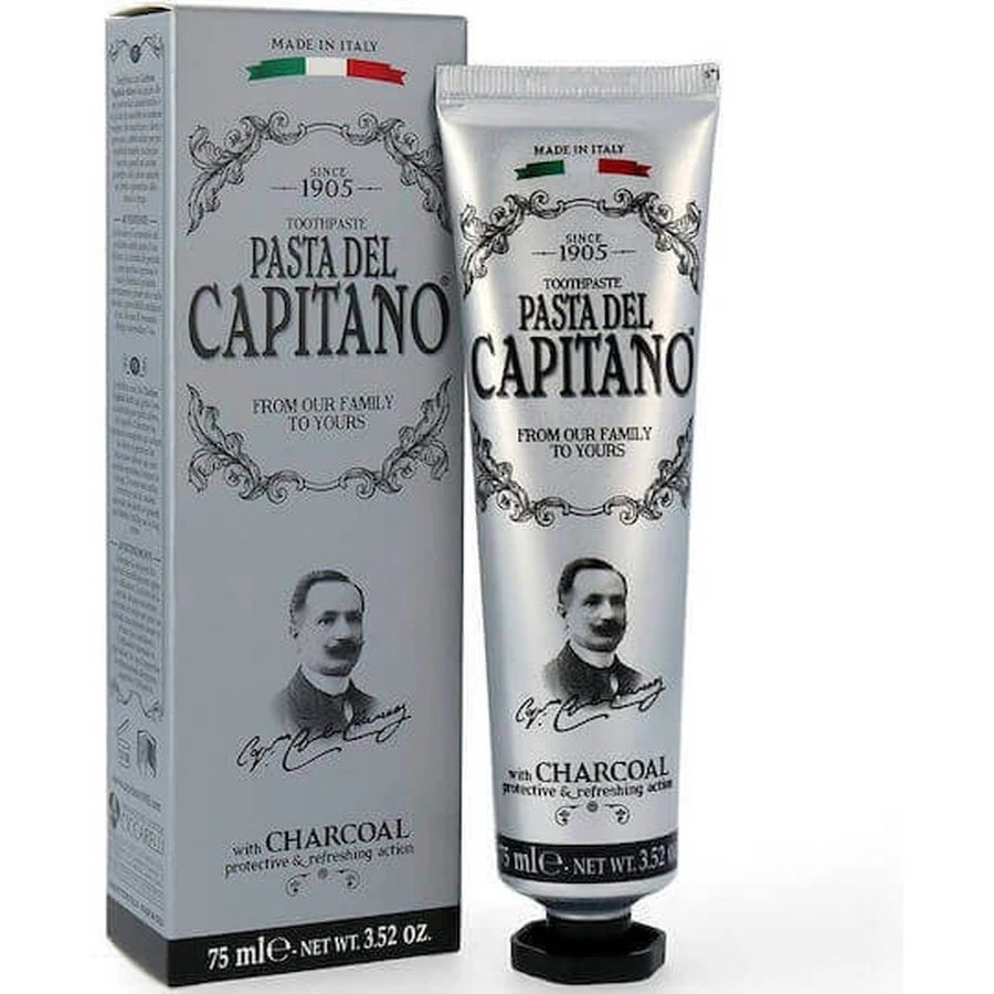 Pasta del Capitano Зубна паста з активованим вугіллям та без фтору для відбілювання 75мл: ціни та характеристики