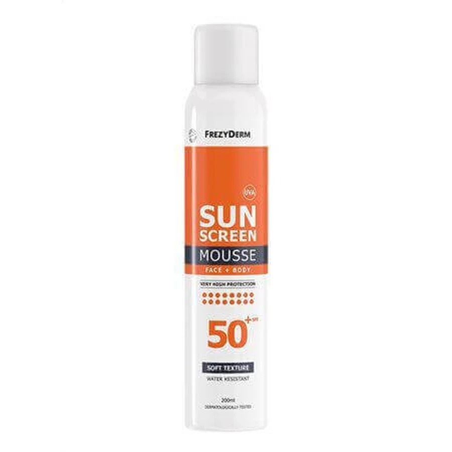 Frezyderm Сонцезахисний водостійкий мус для обличчя та тіла SPF50+ 200 мл: ціни та характеристики