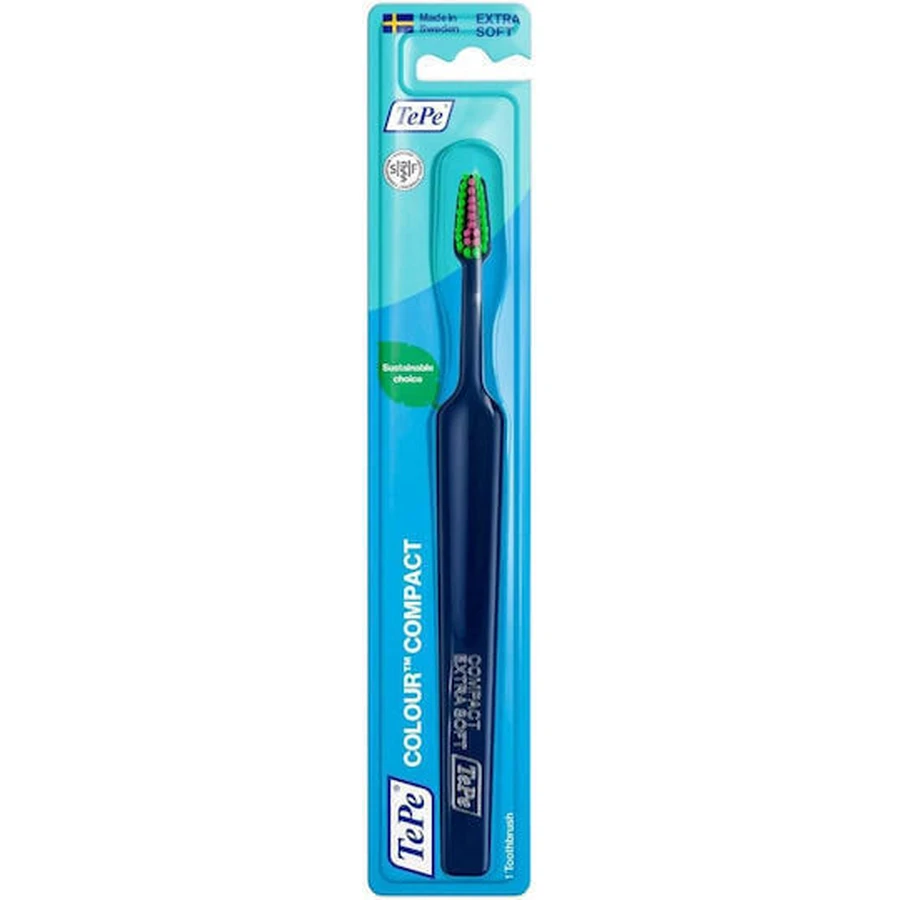 Компактна зубна щітка TePe Colour Extra Soft Blue з зеленими та фуксієвими волокнами: ціни та характеристики