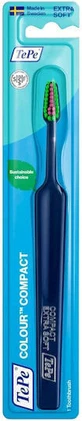 Компактна зубна щітка TePe Colour Extra Soft Blue з зеленими та фуксієвими волокнами