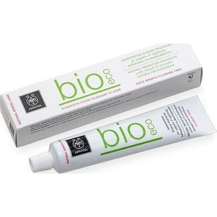 Apivita Bio-Eco Зубна паста без фтору від гінгівіту, зубного нальоту та карієсу з фенхелем і прополісом 75мл: ціни та характеристики