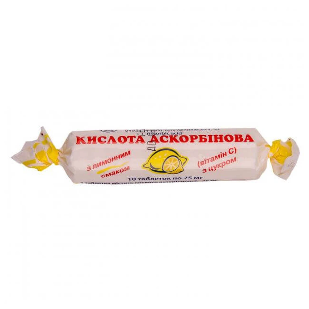 Кислота Аскорбінова (Вітамін С) з цукром з лимонним смаком табл. 25 мг в етикетці №10: ціни та характеристики
