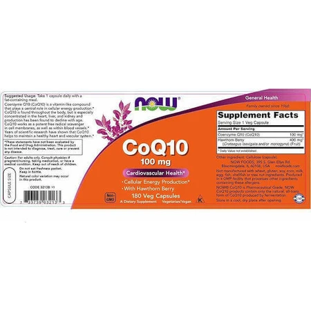 Now Foods CoQ10 100 мг с ягодами боярышника 30 растительных капсул: цены и характеристики