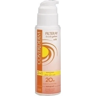 Coverderm Filteray Plus Milk 2 в 1 сонцезахисний крем та крем для тіла після засмаги SPF20 150 мл