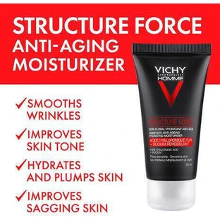 Vichy Homme Structure Force 24h Увлажняющий, антивозрастной и тонизирующий мужской крем для лица с гиалуроновой кислотой 50 мл