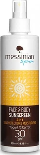 Messinian Spa 2 в 1 Защитный и увлажняющий солнцезащитный крем с йогуртом и морковью для лица и тела SPF30 в спрее 250 мл