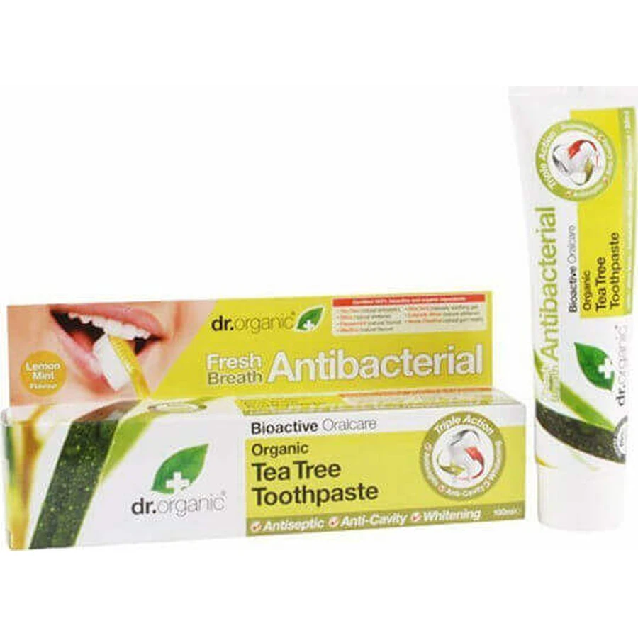 Антибактеріальна зубна паста Dr.Organic з чайним деревом для відбілювання та усунення зубного нальоту 100мл: ціни та характеристики