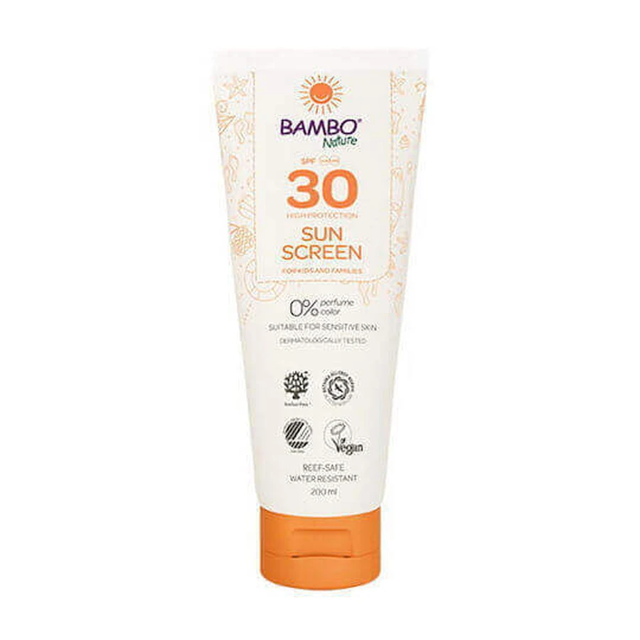 Водостійкий сонцезахисний крем для тіла Bambo Nature SPF30 200 мл: ціни та характеристики