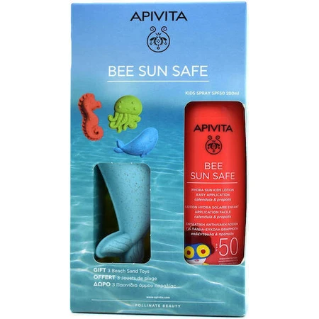 Apivita Bee Sun Safe Водостійкий дитячий сонцезахисний крем-спрей для обличчя та тіла SPF50 200 мл з 3 іграми з пляжним піском: ціни та характеристики
