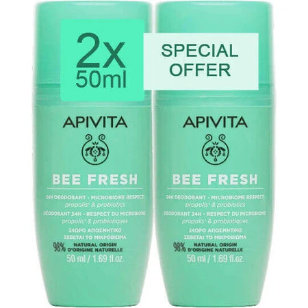 Apivita Bee Fresh Deodorant 24h Roll-On Дезодорант без алюминия 2х50 мл: цены и характеристики