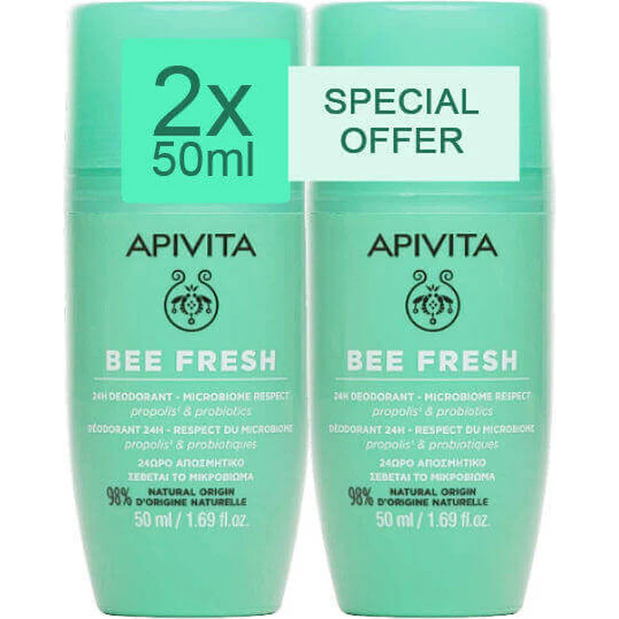 Apivita Bee Fresh Deodorant 24h Roll-On Дезодорант без алюминия 2х50 мл: цены и характеристики