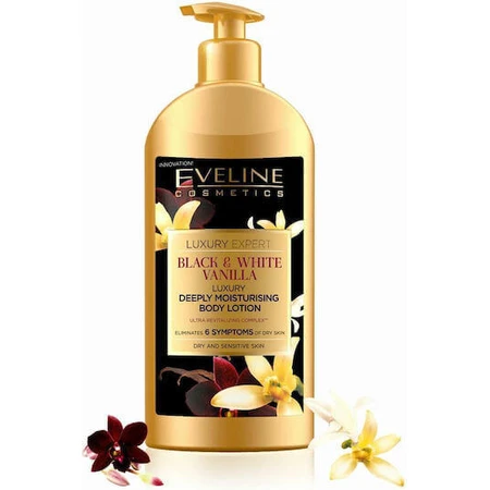 Eveline Luxury Expert Black & White Vanilla Зволожуючий лосьйон для тіла з ароматом ванілі для сухої/дуже сухої шкіри 350мл: ціни та характеристики