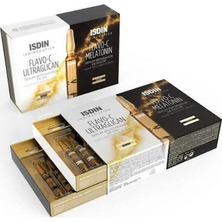 Isdin Flavo-C Ultraglycan & Melatonin Зволожуюча та омолоджуюча сироватка для обличчя з Бакучіолом та вітаміном С для детоксикації та освітлення 20х40мл