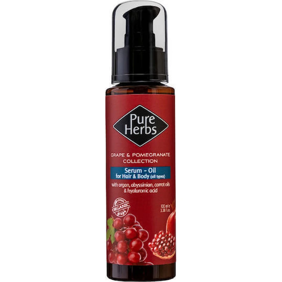 Зволожуюча сироватка для тіла Pure Herbs Виноград/гранат з гіалуроновою кислотою та ароматом кокоса для сухої/дуже сухої та чутливої шкіри 100 мл: ціни та характеристики