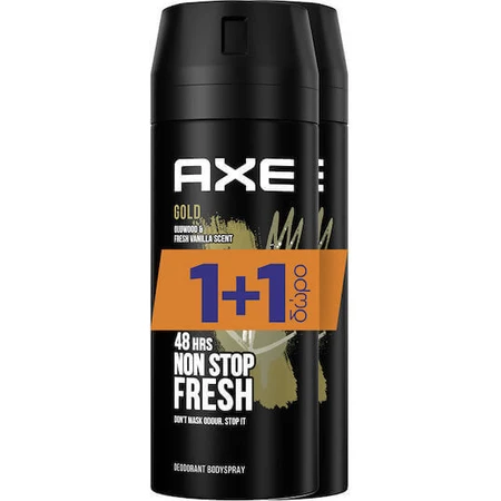 Дезодорант Axe Gold Temptation Outwood & Fresh Vanilla Non Stop Fresh Дезодорант-спрей 48 год 2х150мл: ціни та характеристики