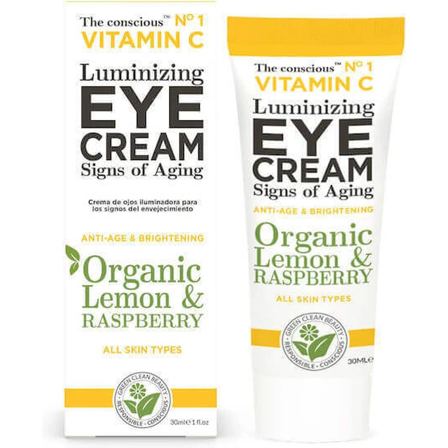 Biovene The Conscious The Conscious Luminising Organic Lemon and Raspberry Зволожуючий та омолоджуючий крем для шкіри навколо очей проти зморшок з вітаміном С та алое вера 30 мл: ціни та характеристики