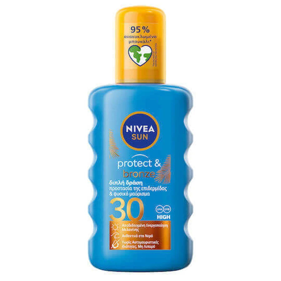 Nivea Protect & Bronze Водостойкий солнцезащитный лосьон для тела SPF30 спрей 200 мл: цены и характеристики