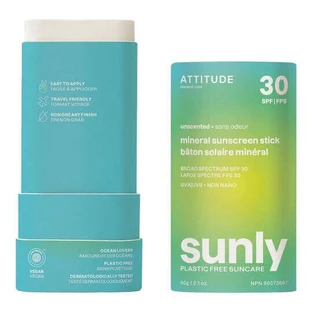 Attitude Sunly Mineral Неароматизированный минеральный солнцезащитный стик для тела SPF30 60гр