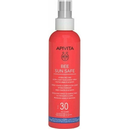 Apivita Bee Sun Safe Hydra Melting Ультралегкий водостійкий сонцезахисний лосьйон для обличчя та тіла SPF30 Спрей 200 мл: ціни та характеристики