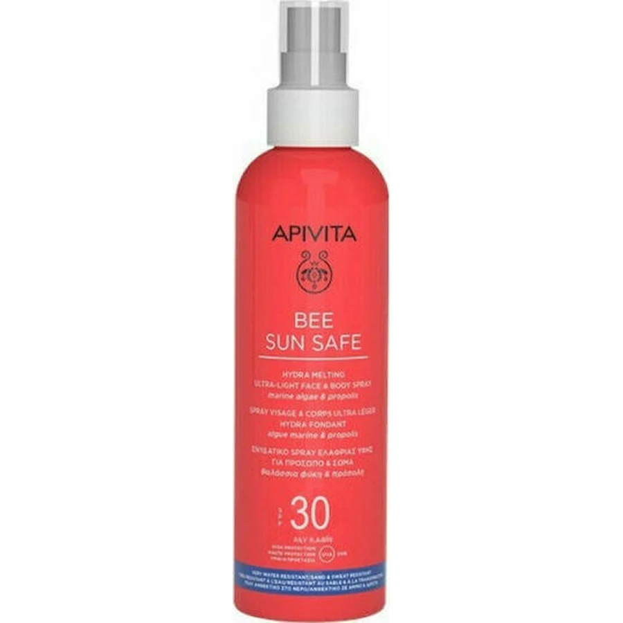 Apivita Bee Sun Safe Hydra Melting Ультралегкий водостійкий сонцезахисний лосьйон для обличчя та тіла SPF30 Спрей 200 мл: ціни та характеристики