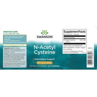 Swanson N-Acetyl Cysteine 600 мг 100 капсул без ароматизаторов