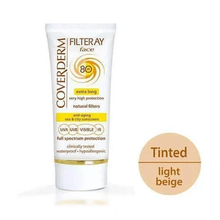 Coverderm Filteray Colour Cream Light Beige Водостойкий солнцезащитный крем для лица SPF80 с пигментом 50 мл