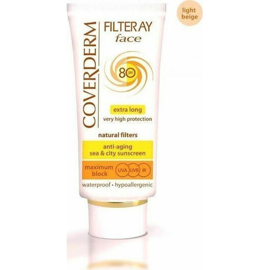 Coverderm Filteray Colour Cream Light Beige Водостойкий солнцезащитный крем для лица SPF80 с пигментом 50 мл: цены и характеристики