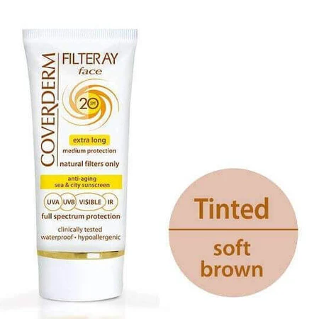 Coverderm Filteray Soft Brown Водостійкий сонцезахисний крем для обличчя SPF20 з пігментом 50 мл: ціни та характеристики