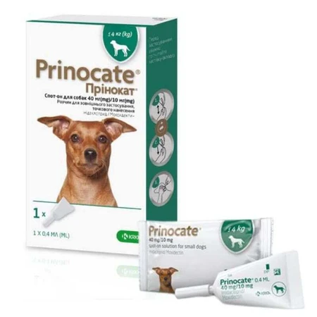 KRKA Prinocate Dog Протипаразитарні краплі Прінокат на холку від бліх, волосоїдів, коростяних кліщів і гельмінтів для собак (1 піпетка), ≤ 4 кг: ціни та характеристики