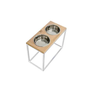 Harley & Cho (Харли энд Чо) Dinner - Мисочки на деревянной подставке для больших собак, XL 40 (Натуральное дерево / Белый)